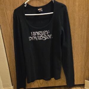 Harley-Davidson Black Long Sleeve Rhinestone Logo Tee